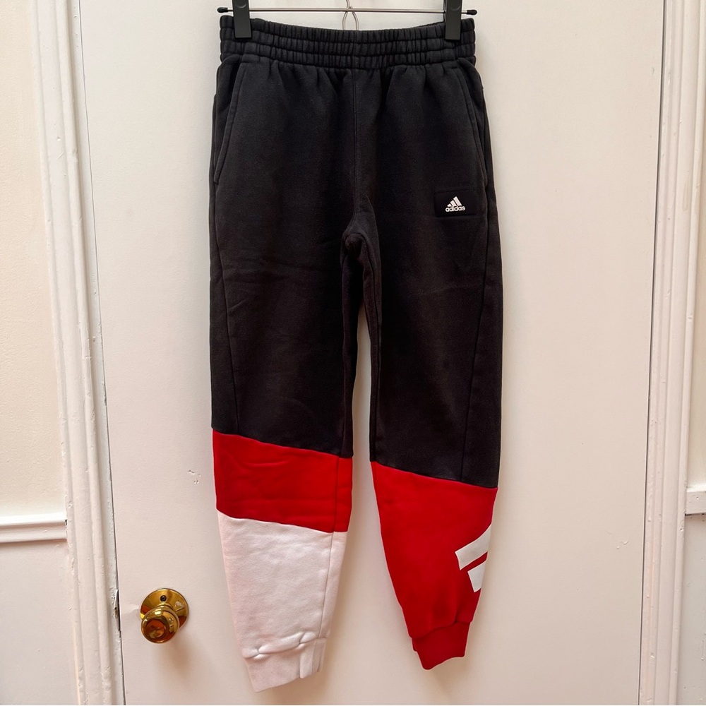 Adidas Boy's Black with White and Red Stripes Joggers Size Youth Medium (10/12)